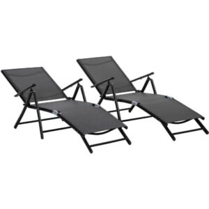 Outsunny Set 2 Sdraio da Giardino Pieghevole Regolabile 7 Posizioni