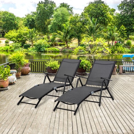 Outsunny Set 2 Sdraio da Giardino Pieghevole Regolabile 7 Posizioni