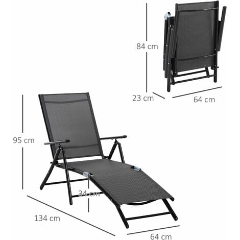 Outsunny Set 2 Sdraio da Giardino Pieghevole Regolabile 7 Posizioni