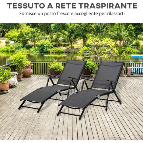 Outsunny Set 2 Sdraio da Giardino Pieghevole Regolabile 7 Posizioni