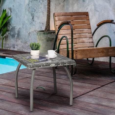 Outsunny Tavolino in Rattan Sintetico da Esterno e Giardino Grigio