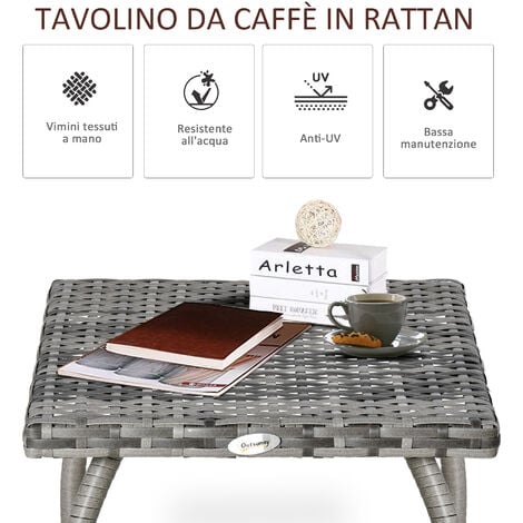 Outsunny Tavolino in Rattan Sintetico da Esterno e Giardino Grigio