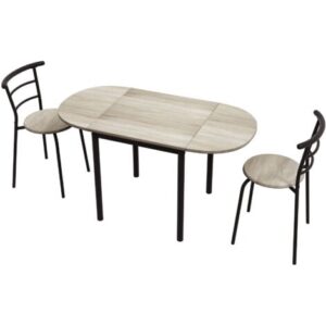 HOMCOM Set da Pranzo 3 Pezzi 2 Sedie 1 Tavolo da Pranzo in MDF e Acciaio Ovale