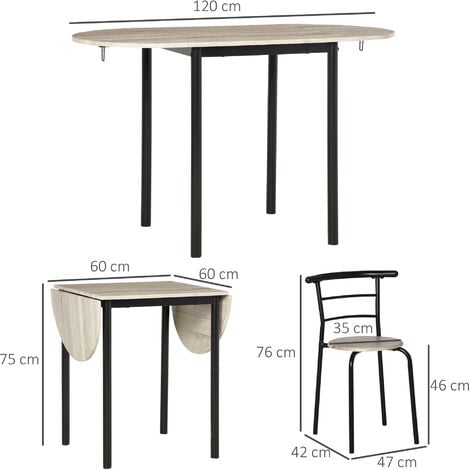 HOMCOM Set da Pranzo 3 Pezzi 2 Sedie 1 Tavolo da Pranzo in MDF e Acciaio Ovale