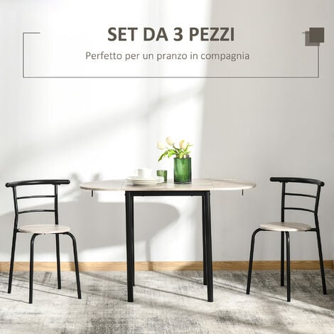 HOMCOM Set da Pranzo 3 Pezzi 2 Sedie 1 Tavolo da Pranzo in MDF e Acciaio Ovale