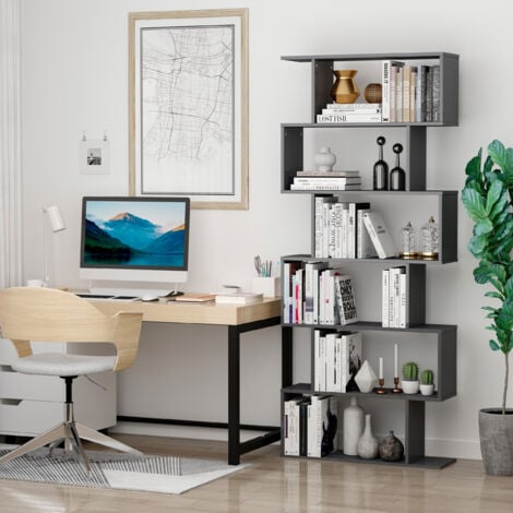 HOMCOM Libreria Moderna con 6 Ripiani in Legno Casa e Ufficio 80x24x191cm Nero