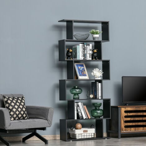 HOMCOM Libreria Moderna con 6 Ripiani in Legno Casa e Ufficio 80x24x191cm Nero