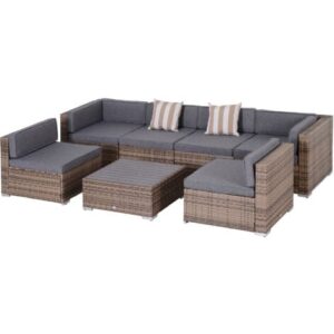 Outsunny Salotto da Giardino in Rattan da 7 Pezzi con Tavolino e Divano, Grigio