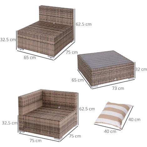 Outsunny Salotto da Giardino in Rattan da 7 Pezzi con Tavolino e Divano, Grigio