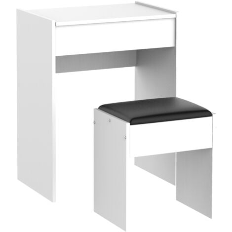 HOMCOM Tavolo Trucco Bianco con Sgabello Specchio e Contenitore 60.2 x 40.2 x 79