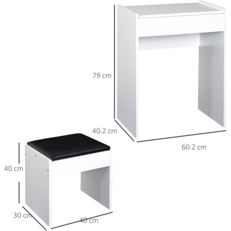HOMCOM Tavolo Trucco Bianco con Sgabello Specchio e Contenitore 60.2 x 40.2 x 79