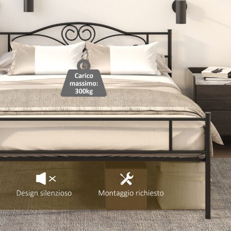 HOMCOM Letto 1 Piazza e Mezza Struttura Acciaio e Doghe Integrate 145x211x106cm