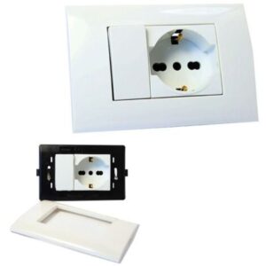 PLACCA PLACCHETTA 2 POSTI COMPLETA 1 INTERRUTTORE PRESA SHUKO INCASSO 503