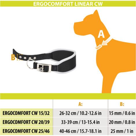 Ferplast ERGOCOMFORT CW Collare imbottito per Levrieri. Varie misure. . Variante CW20/39 - Misure: A: 33-39 cm B: 20 mm - Nero