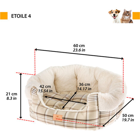 Ferplast ETOILE Divanetto in tessuto e pelliccia ecologica per cani e gatti. Varie misure.. Variante 4 - Misure: 60 x 50 x h 21 cm - Beige