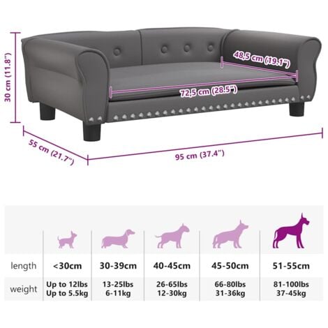 Lettino per Cani Grigio 95x55x30 cm in Similpelle vidaXL