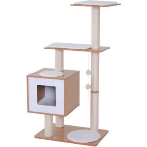 PawHut Tiragraffi Gatto Altezza 120cm con Cuccia Piattaforme, Bianco