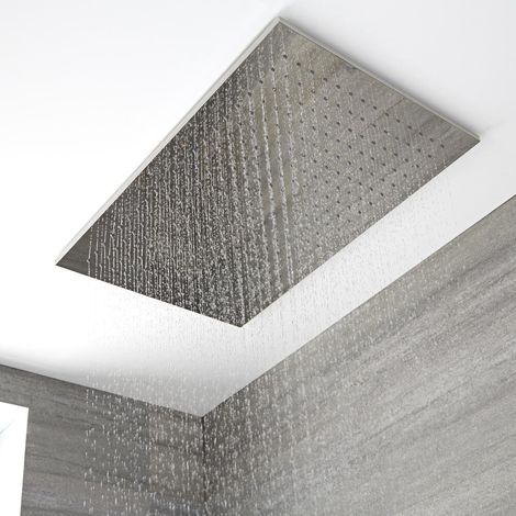 Hudson Reed Trenton Soffione Doccia Fisso - Design Rettangolare ad Incasso da Soffitto - Acciaio Inox - Controsoffitto Doccia - 800 x 500mm