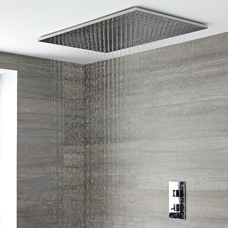 Hudson Reed Trenton Soffione Doccia Fisso - Design Rettangolare ad Incasso da Soffitto - Acciaio Inox - Controsoffitto Doccia - 800 x 500mm