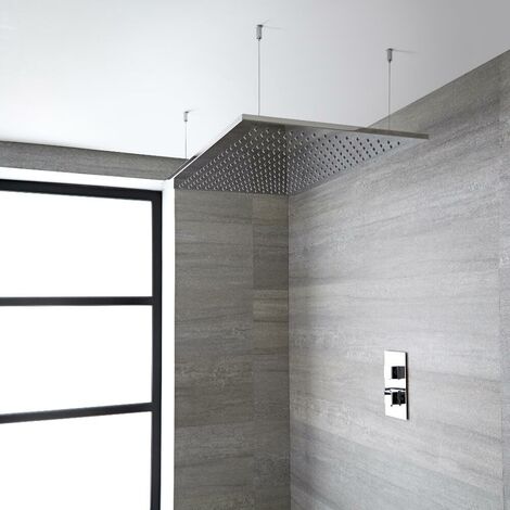 Hudson Reed Trenton Soffione Doccia Fisso - Design Rettangolare ad Incasso da Soffitto - Acciaio Inox - Controsoffitto Doccia - 800 x 500mm