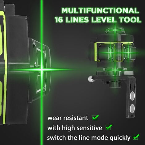 Livella laser con 16 linee laser orizzontali e verticali, autolivellante ≤3°, fornita con telecomando e 2 batterie, treppiede incluso, con visualizzazione della batteria sullo schermo