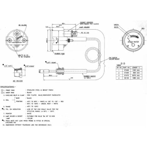 Indicatore temperatura acqua capillare adattabile a Fiat 4058428, 4058429 e 4128723.