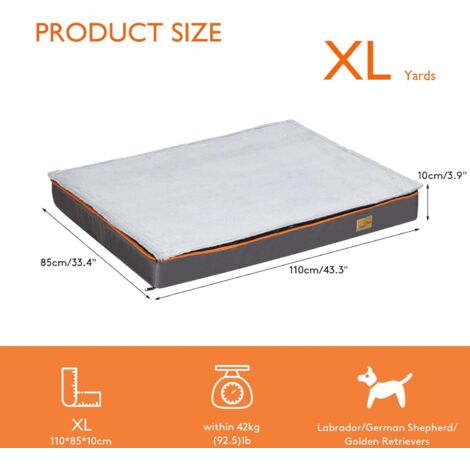 Cuscino Materassino per cani Materasso Cuccia per cane Taglia Grande in Memory foam Sfoderabile Lavabile - XL 110x85x10cm