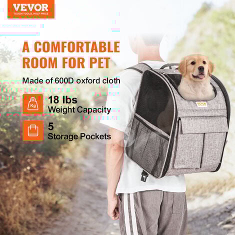 VEVOR Trasportino per Cani e Gatti con Ruote, Zaino per Animali Domestici con Maniglia Telescopica 5 Tasche, Tessuto Oxford 600D Cerniera Autobloccante Capacita di Carico Massima 8,1 kg Colore Grigio