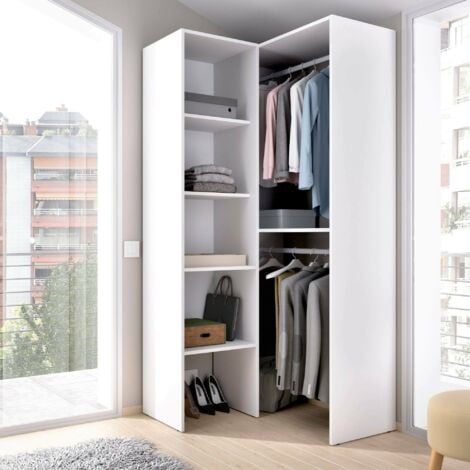 Dmora - Guardaroba grande Arpagone, Struttura per cabina armadio angolare, Mobile appendiabiti aperto ad angolo, 79x88h186 cm, Bianco