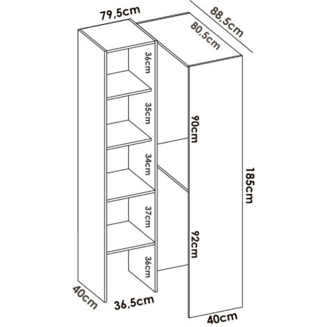 Dmora - Guardaroba grande Arpagone, Struttura per cabina armadio angolare, Mobile appendiabiti aperto ad angolo, 79x88h186 cm, Bianco