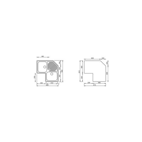 Lavello ILARIA 83x83 2 vasche + gocciolatoio ACCIAIO INOX