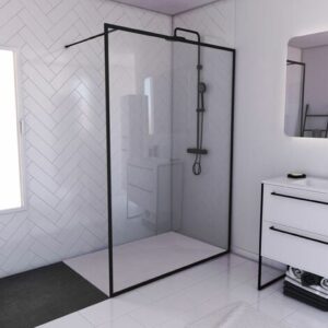 Parete per doccia 140x200cm -Telaio e Barra de supporto Nero Opaco + Piatto 140x80cm -CONTOURING 140