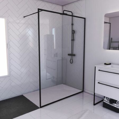 Parete per doccia 140x200cm -Telaio e Barra de supporto Nero Opaco + Piatto 140x80cm -CONTOURING 140