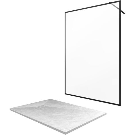 Parete per doccia 140x200cm -Telaio e Barra de supporto Nero Opaco + Piatto 140x80cm -CONTOURING 140