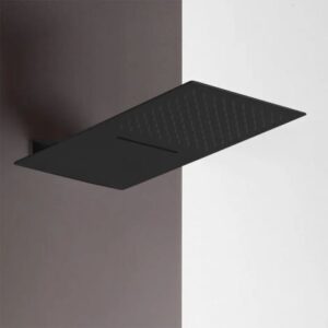 Soffione doccia a sbalzo slim 25×52 cm nero opaco in acciaio inox con cascata