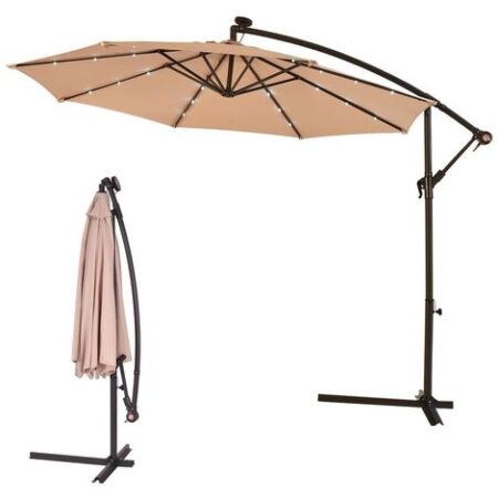 OMBRELLONE DA GIARDINO 3X3 DECENTRATO CON PANNELLO SOLARE E 24 LED GIA MONTATI