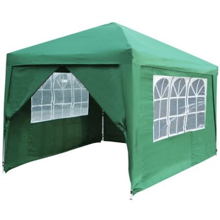 GAZEBO PIEGHEVOLE DA GIARDINO VERDE CON TELI LATERALI E FINESTRA 3X3 AUTOMATICO FIERA