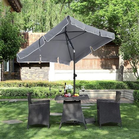 Sombrilla de Jardín Rectangular, Parasol, Protección Solar, Mecanismo de Inclinación, Toldo de Poliéster con Bolsa de Transporte, para Jardín, Balcón, Patio, Base no Incluida, Gris