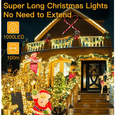 Luci a stringa natalizie a LED 100M 1000 LED IP44 impermeabili con telecomando 8 modalità Decorazione per feste per matrimoni natalizi Bianco caldo