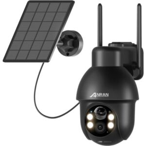 Videocamere di sorveglianza per esterni2K Telecamera WiFi Esterno Senza Fili, 360° Telecamera Pannello Solare AI Rilevazione del Movimento, Audio a 2 Vie, Supporto Alexa, IP65, ANRAN Q3 Nero