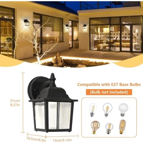 COMELY Farol de Pared para Exteriores, Aplique de Pared para Exteriores Impermeable, lámpara de Pared para Puerta de Entrada, lámpara de Porche con Casquillo E27 para Entrada, Negro, Longitud 21 cm (s