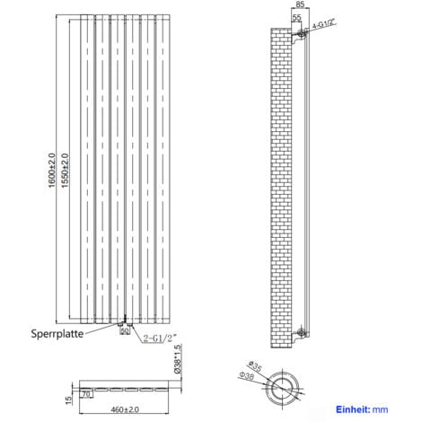 EMKE Radiatori ad acqua calda Termosifoni ad acqua calda in acciaio Radiatore piatto Monostrato 160x46 cm Bianco