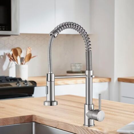 Miscelatore da cucina rubinetto,Rubinetto cucina rubinetto miscelatore monocomando per lavello cucina doccetta estraibile con molla (Nickel)