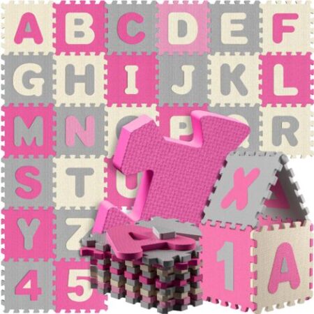 Spielwerk® Tappeto Puzzle XXL da 86 Pezzi per Bambini 3,3m² Tappeto per Gattonare con Lettere e Numeri ABC Protezione Pavimento Apprendimento in Gommapiuma Pink (de)