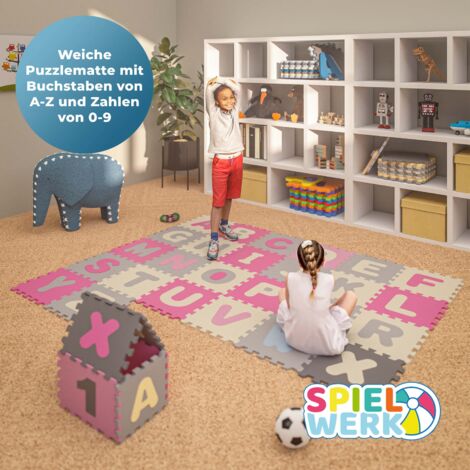 Spielwerk® Tappeto Puzzle XXL da 86 Pezzi per Bambini 3,3m² Tappeto per Gattonare con Lettere e Numeri ABC Protezione Pavimento Apprendimento in Gommapiuma Pink (de)
