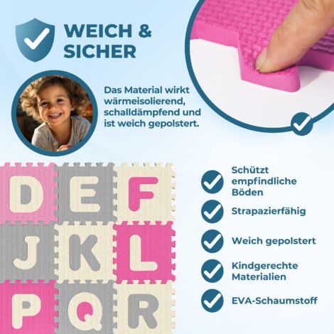 Spielwerk® Tappeto Puzzle XXL da 86 Pezzi per Bambini 3,3m² Tappeto per Gattonare con Lettere e Numeri ABC Protezione Pavimento Apprendimento in Gommapiuma Pink (de)