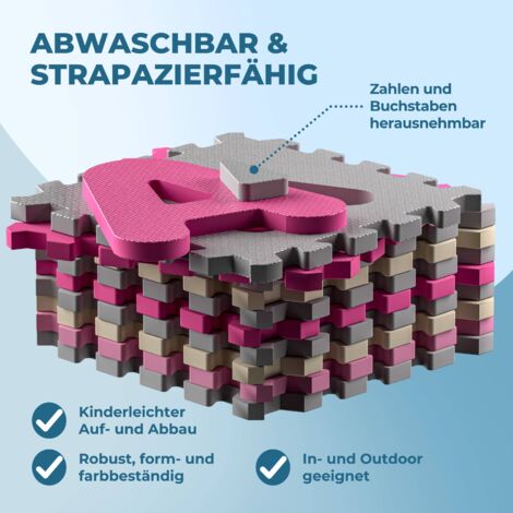Spielwerk® Tappeto Puzzle XXL da 86 Pezzi per Bambini 3,3m² Tappeto per Gattonare con Lettere e Numeri ABC Protezione Pavimento Apprendimento in Gommapiuma Pink (de)
