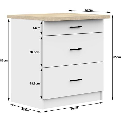 Mobile cucina modulare con piano di lavoro AKORD OLIWIA Bianco 80 cm 3 cassetti 80x46x85 cm