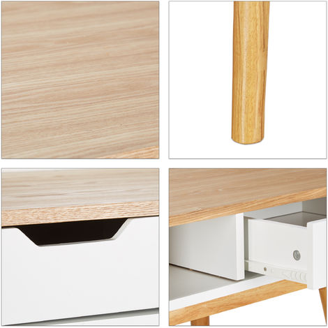 Relaxdays Scrivania, Design Scandinavo, 2 Cassetti, Tavolo Da Ufficio HxLxP: 76 x 120 x 55 cm ca., Legno, Bianco Marrone