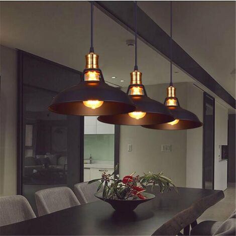 3X Lampada a Sospensione, Vintage Lampada da Soffitto con Paralume in Metallo, Industriale Stile Illuminazione Supporto Edison E27 per Corridoio Cucina Isaland Camera da Letto Scala (Nero)